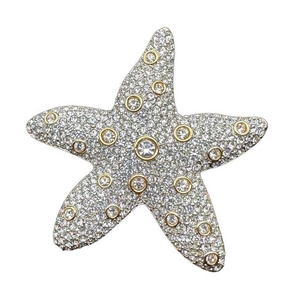 Swarovski signed gold tone clear stone starfish sea star brooch pin - Picture 10 of 13